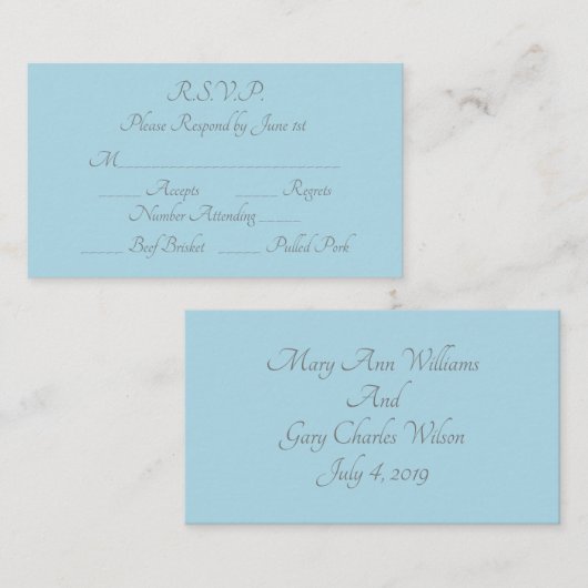 Elegant Purist Blue Gray Formal Wedding RSVP Card Begleitkarte (Vorne/Hinten)
