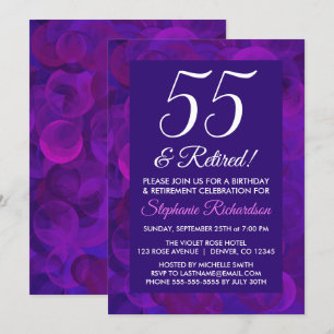 Elegant Purple 55 und Rentner Abschiedsparty Einladung