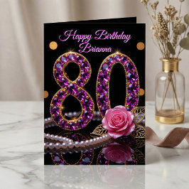 Elegant Purple Amethyst Jewel Gold 80th Birthday Karte