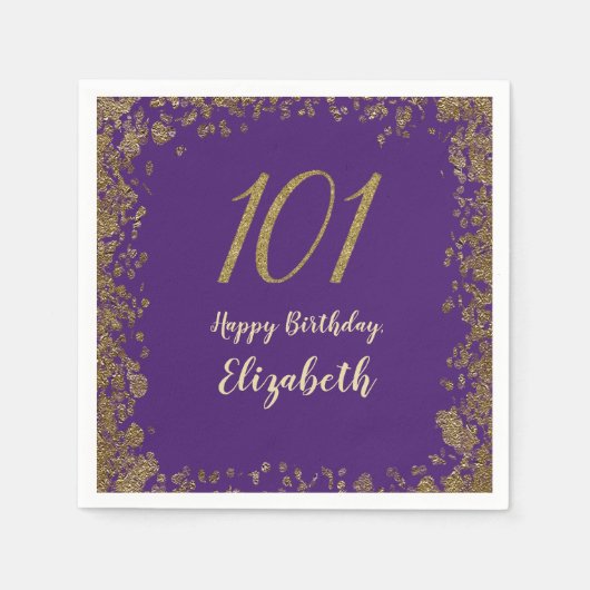 Elegant Purple and Gold 101st Birthday Serviette (Vorderseite)