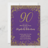Elegant Purple and Gold 90th Birthday Einladung (Vorderseite)