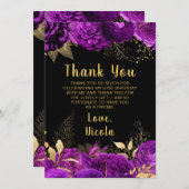 Elegant Purple and Gold Flowers Birthday Party Dankeskarte (Vorne/Hinten)