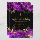 Elegant Purple and Gold Flowers Birthday Party Einladung (Vorne/Hinten)
