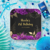 Elegant Purple and Gold Flowers Birthday Party Pappteller (Party)