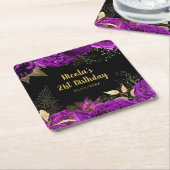 Elegant Purple and Gold Flowers Birthday Party Rechteckiger Pappuntersetzer (angewinkelt)