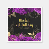 Elegant Purple and Gold Flowers Birthday Party Serviette (Vorderseite)