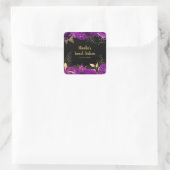 Elegant Purple and Gold Flowers Sweet Sixteen Quadratischer Aufkleber (Tasche)