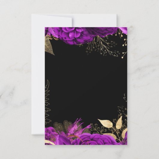 Elegant Purple and Gold Flowers Sweet Sixteen RSVP Karte (Rückseite)