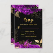 Elegant Purple and Gold Flowers Sweet Sixteen RSVP Karte (Vorne/Hinten)