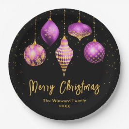 Elegant Purple and Gold Ornament Christmas Pappteller