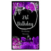 Elegant Purple and Silver Flowers Birthday  Kleine Geschenktüte (Rückseite)