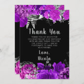 Elegant Purple and Silver Flowers Birthday Party Dankeskarte (Vorne/Hinten)