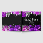 Elegant Purple and Silver Flowers Birthday Party Gästebuch (Voll)