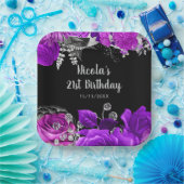 Elegant Purple and Silver Flowers Birthday Party  Pappteller (Party)