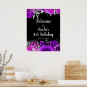 Elegant Purple and Silver Flowers Birthday Party Poster (Küche)