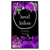 Elegant Purple and Silver Flowers Sweet Sixteen Kleine Geschenktüte (Rückseite)