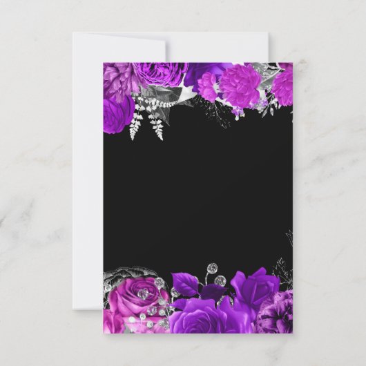 Elegant Purple and Silver Flowers Sweet Sixteen RSVP Karte (Rückseite)