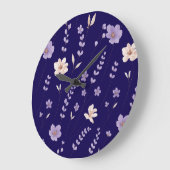 Elegant Purple & Beige Floral Pattern Große Wanduhr (Winkel)