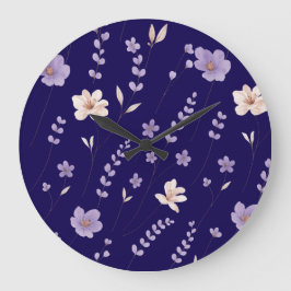 Elegant Purple & Beige Floral Pattern Große Wanduhr