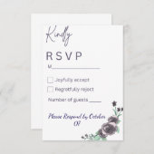 Elegant purple & black watercolor RSVP Card (Vorne/Hinten)