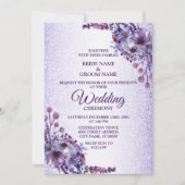 Elegant Purple Blue Pink Floral Glitter Wedding Einladung (Vorderseite)