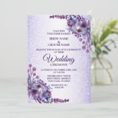Elegant Purple Blue Pink Floral Glitter Wedding Einladung (Stehend Vorderseite)