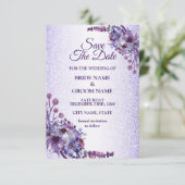 Elegant Purple Blue Pink Floral Glitter Wedding Save The Date (Stehend Vorderseite)