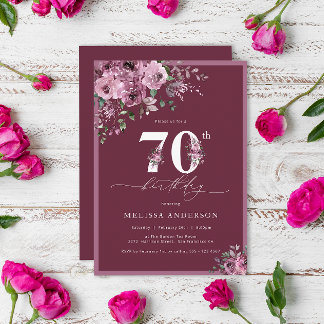 Elegant Purple Blumen 70. Geburtstag Einladung