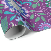 Elegant Purple Boho Flowers on Purple Geschenkpapier (Rolleneckpunkt)