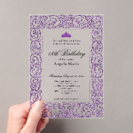 Elegant Purple Border 18th Birthday Debut Acryleinladungen