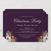 Elegant Purple Botanical Christmas Holiday Party Einladung (Vorne/Hinten)
