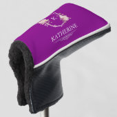 Elegant Purple Botanical Crest Feminine Monogram Golf Headcover (3/4 Vorderseite)