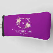 Elegant Purple Botanical Crest Feminine Monogram Golf Headcover (Vorderseite)