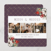 Elegant Purple Botanical Newlywed Feiertagskarte (Vorne/Hinten)