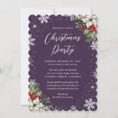 Elegant Purple Botanical Snowflake Christmas Party Einladung (Vorderseite)