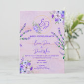 Elegant Purple Botanical Wedding Invitation Einladung (Stehend Vorderseite)