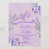 Elegant Purple Botanical Wedding Invitation Einladung (Vorne/Hinten)