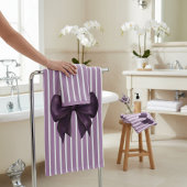 Elegant Purple Bow Striped Bathroom Set