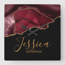 Elegant Purple Burgundy Gold Marble Agate Name 