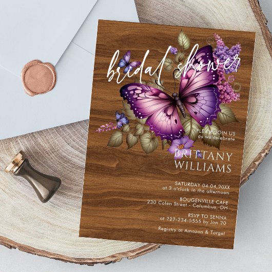 Elegant Purple Butterfly Bridal Shower Invitation Einladung