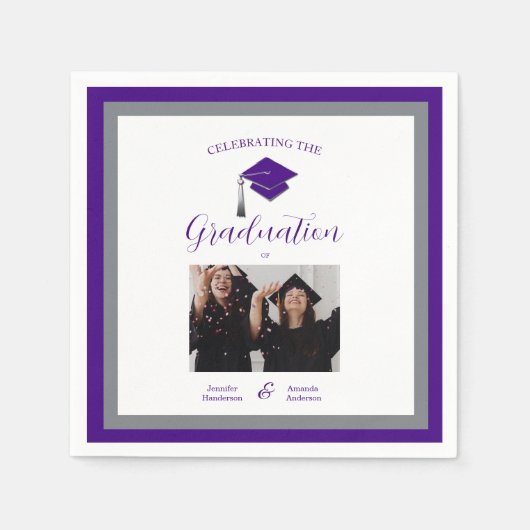 Elegant purple caps graduation 2 photo serviette (Vorderseite)