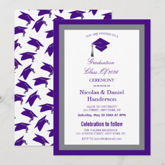 Elegant purple caps graduation ceremony invitation einladung