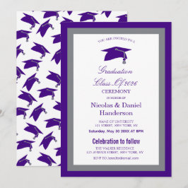 Elegant purple caps graduation ceremony invitation einladung