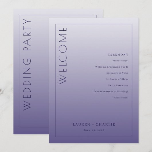 Elegant Purple Ceremony Program Programm (Vorne/Hinten)