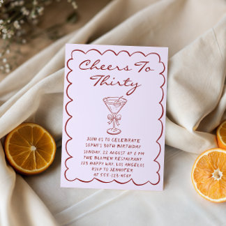 Elegant Purple Cheers to Thirty Cocktail Birthday Einladung