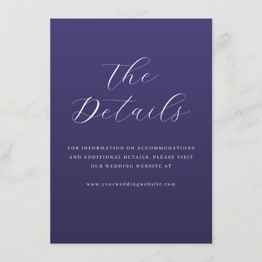Elegant Purple Cursive Wedding Details Card Begleitkarte (Vorderseite)