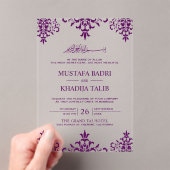 Elegant Purple Damask Islamic Wedding Acryleinladungen (Insitu (Handheld))