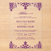 Elegant Purple Damask Islamic Wedding Acryleinladungen (Vorderseite)
