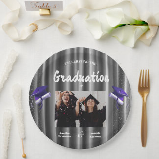 Elegant purple double graduation  2 photo  pappteller