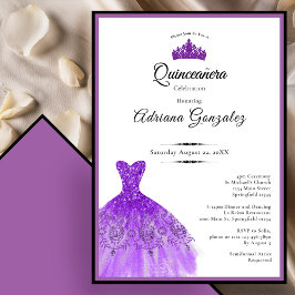 Elegant Purple Dress 15th Birthday Quinceanera Einladung